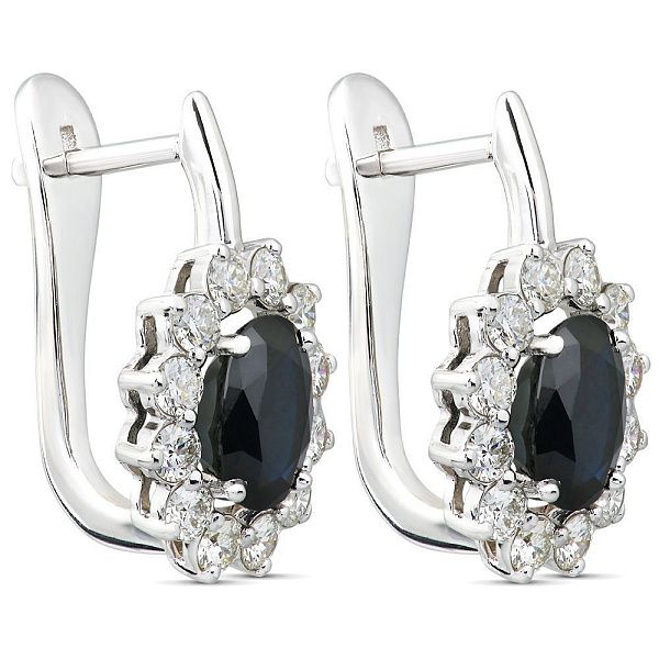 Серьги из белого золота с бриллиантами и сапфирами