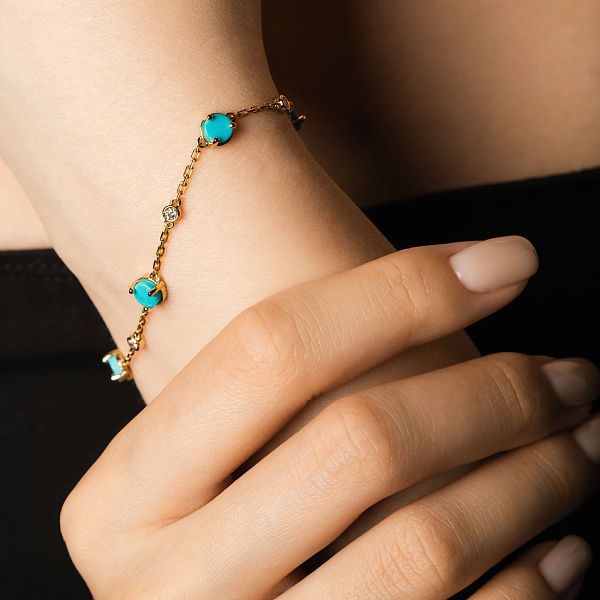 Браслет из желтого золота с бирюзой и бриллиантами