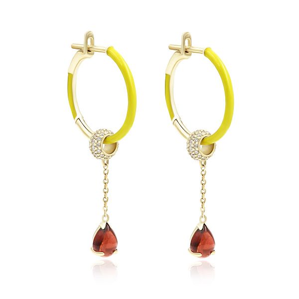 Серьги из желтого золота с бриллиантами и гранатами