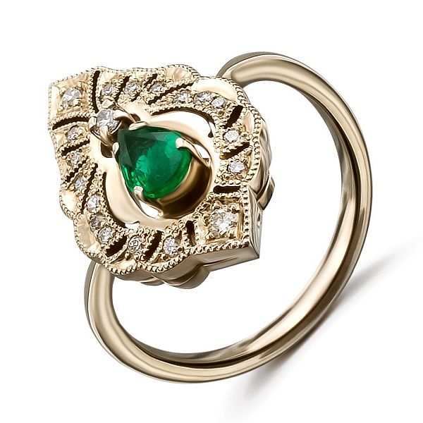 Кольцо из белого золота с изумрудом и бриллиантами