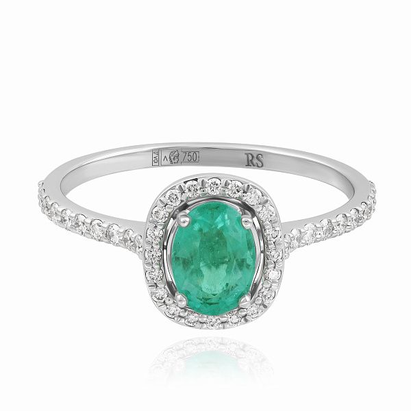 Кольцо из белого золота с бриллиантами и изумрудом