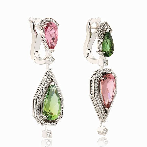 Серьги из белого золота с турмалинами 11.3 ct и бриллиантами