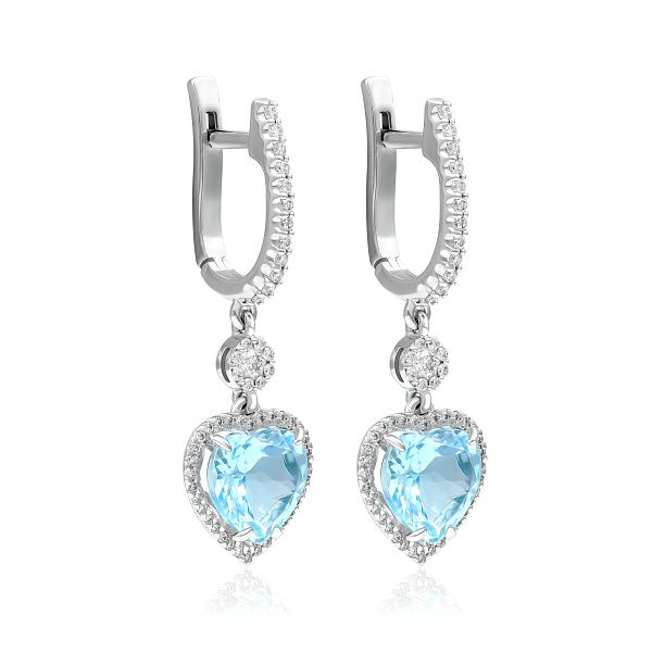 Серьги из белого золота с бриллиантами и топазами