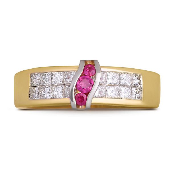 Кольцо из желтого золота с рубинами и бриллиантами