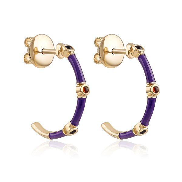 Пусеты из желтого золота с гранатами