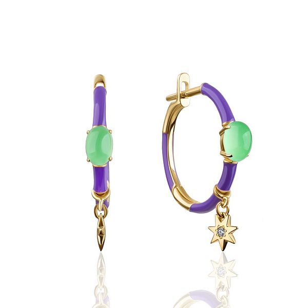 Серьги из жёлтого золота с агатом и бриллиантами