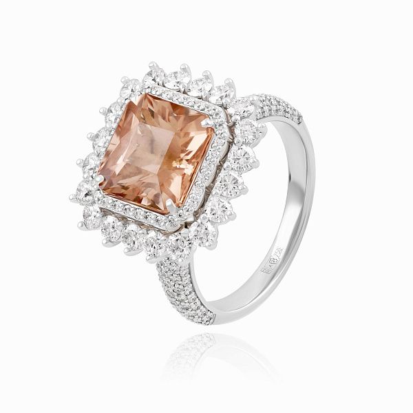 Кольцо из белого золота с турмалином и бриллиантами