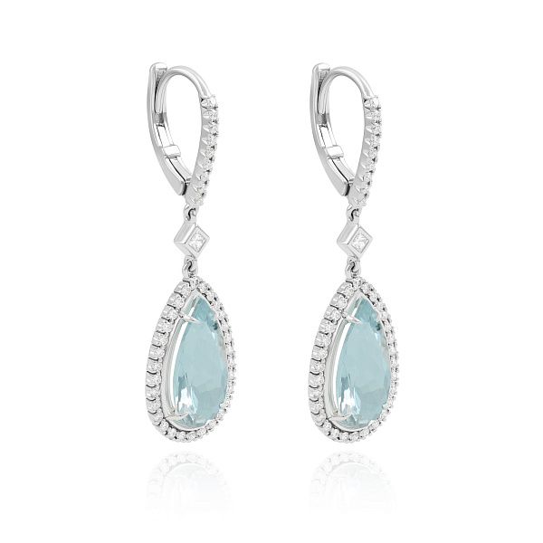 Серьги из белого золота с аквамаринами 4.74 ct и бриллиантами