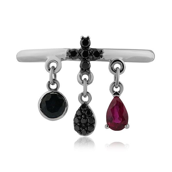 Кольцо из белого золота с рубином, сапфиром и бриллиантами