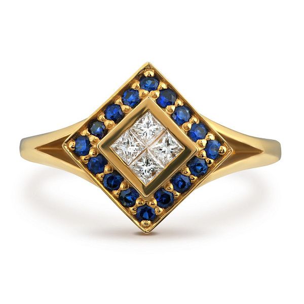 Кольцо из желтого золота с сапфирами и бриллиантами