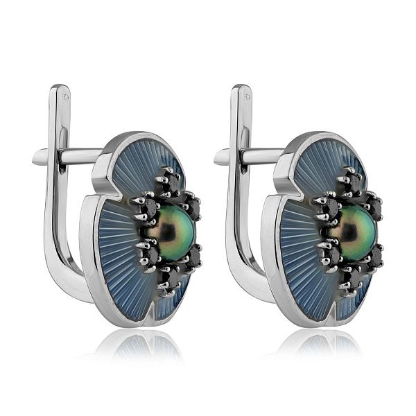 Серьги из белого золота с жемчугом и бриллиантами