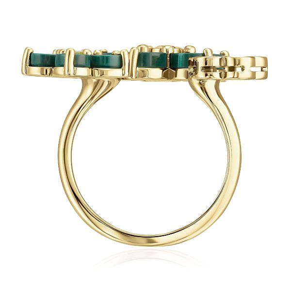 Кольцо из желтого золота с малахитом и бриллиантами