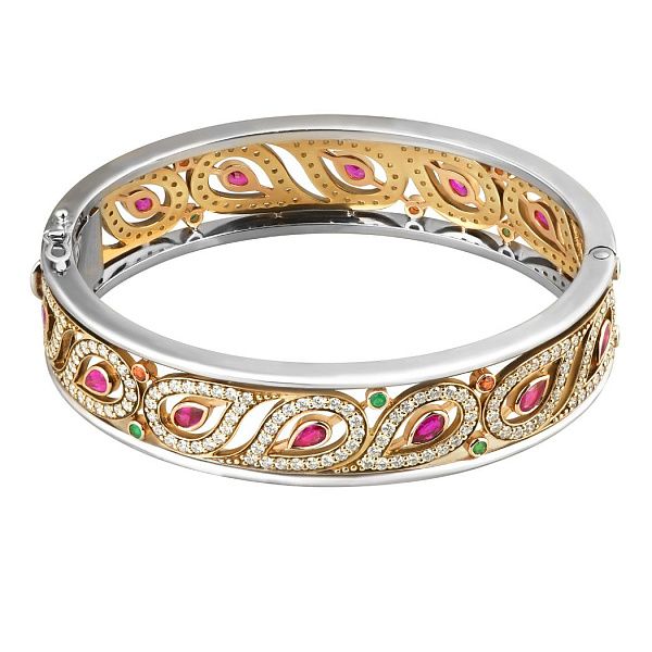 Браслет «Пейсли» из желтого золота с бриллиантами, изумрудами, сапфирами и рубинами