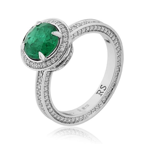 Кольцо из белого золота с изумрудом 2.04 ct и бриллиантами