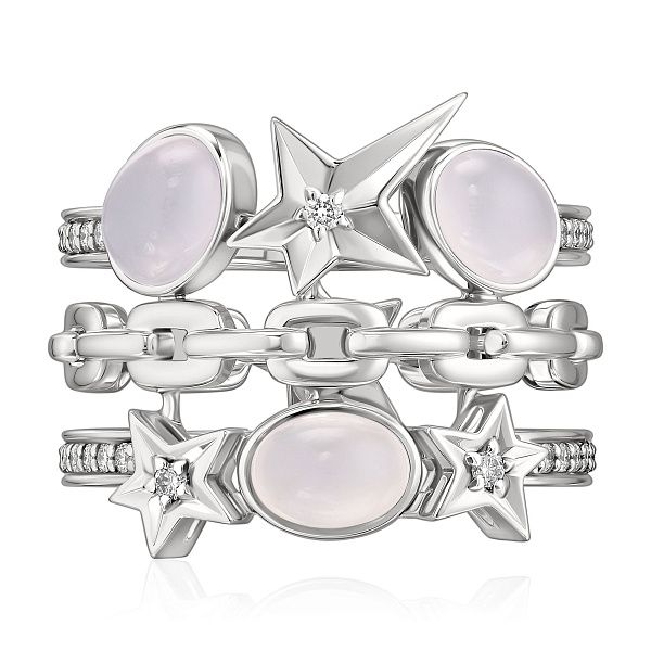 Кольцо из белого золота с халцедоном и бриллиантами