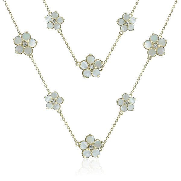 Колье из желтого золота с перламутром и бриллиантами