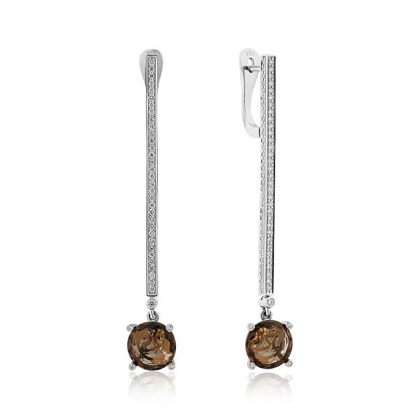 Серьги из белого золота с бриллиантами и кварцами 4.6 ct