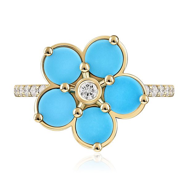 Кольцо из желтого золота с бирюзой и бриллиантами