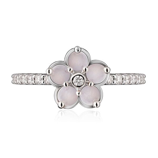 Кольцо из белого золота с перламутром и бриллиантами