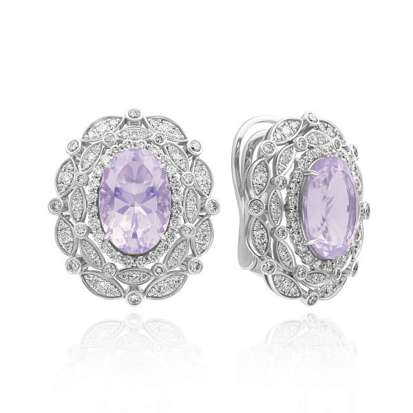 Серьги из белого золота с аметистами 10.21 ct и бриллиантами