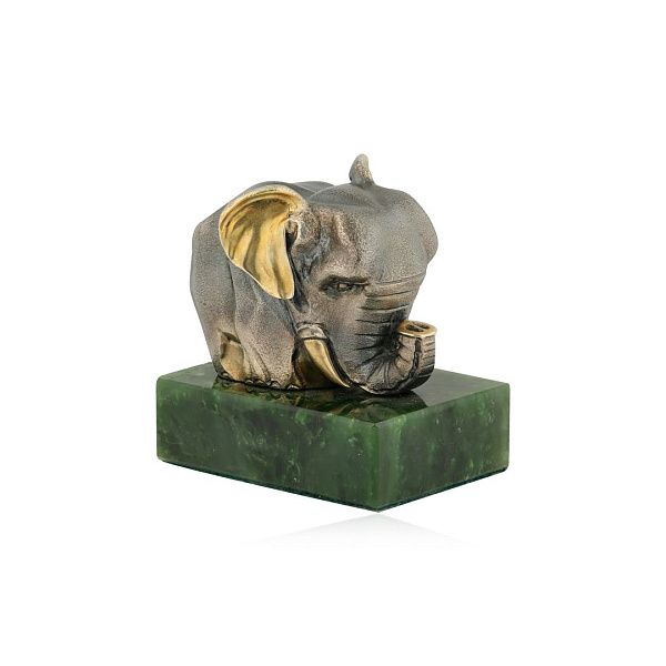 Украшение интерьера «Слоник» из серебра с нефритом