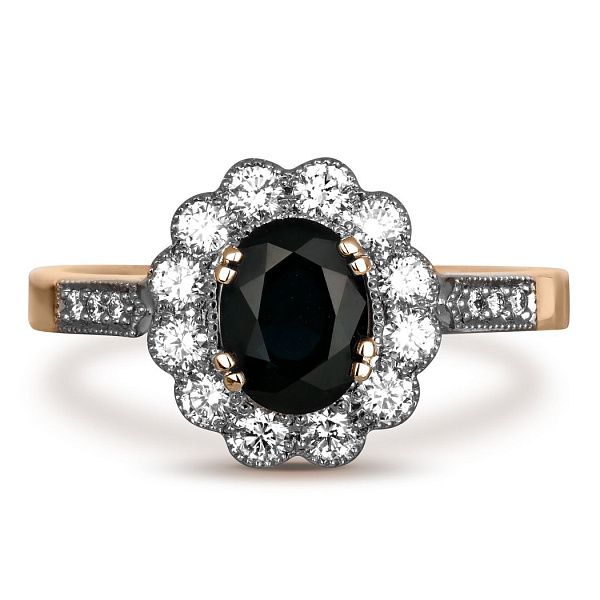 Кольцо из красного золота с бриллиантами и сапфиром