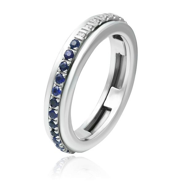Кольцо из белого золота с сапфирами и бриллиантами