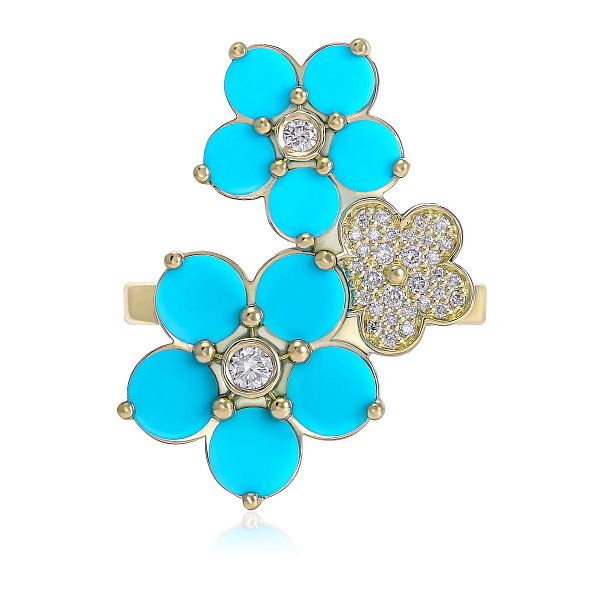 Кольцо из желтого золота с бирюзой и бриллиантами