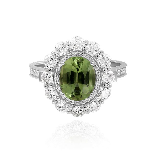 Кольцо из белого золота с бриллиантами и турмалином 2.14 ct