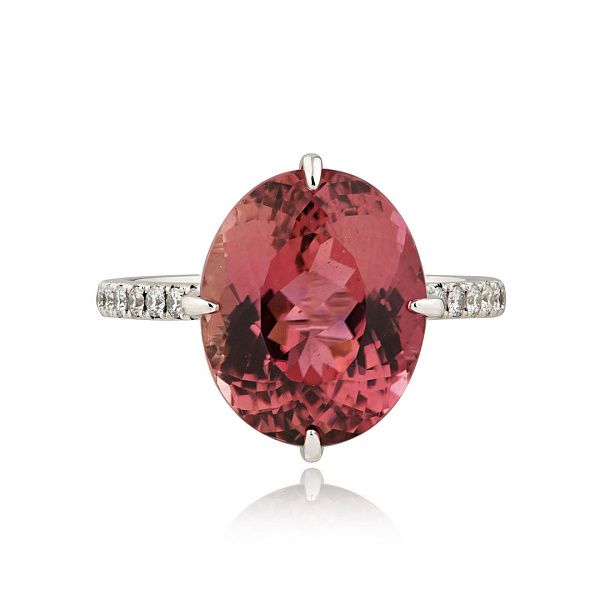 Кольцо из белого золота с турмалином 8.37 ct и бриллиантами