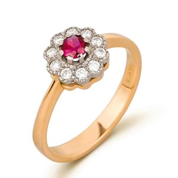 Кольцо из желтого золота с бриллиантами и рубином