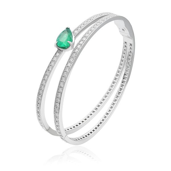 Браслет «BATEAU» из белого золота с изумрудом 1.8 ct и бриллиантами