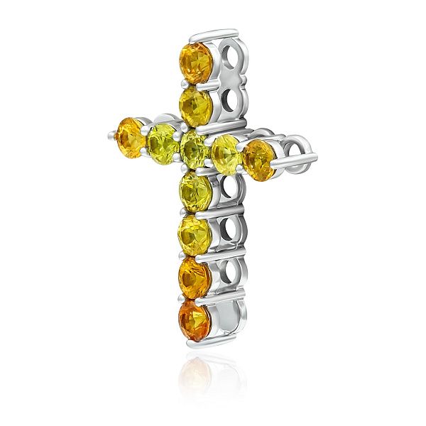 Крест из белого золота с сапфирами