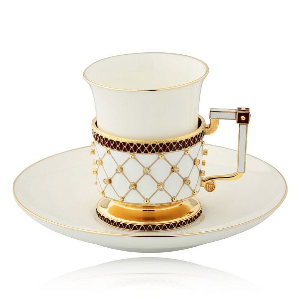 Набор кофейный из серебра с бриллиантами