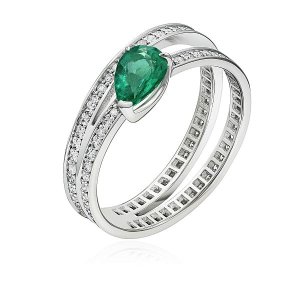 Кольцо «BATEAU» из белого золота с изумрудом и бриллиантами