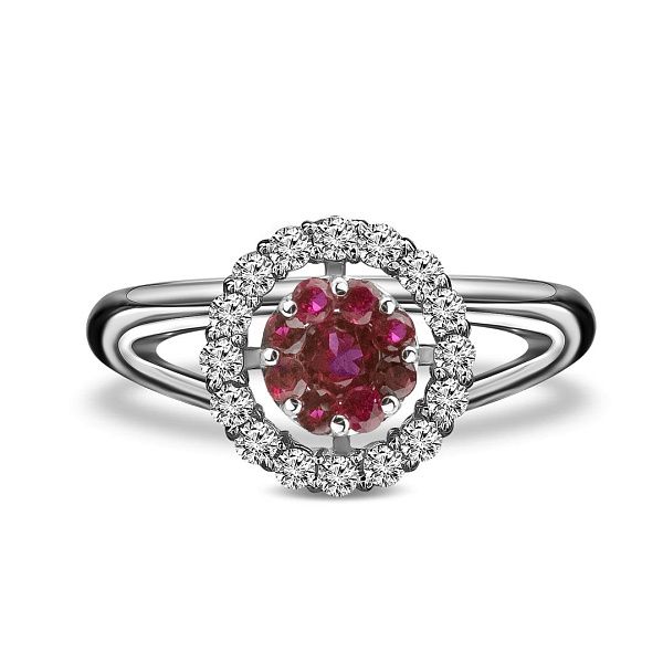 Кольцо из белого золота с рубинами и бриллиантами