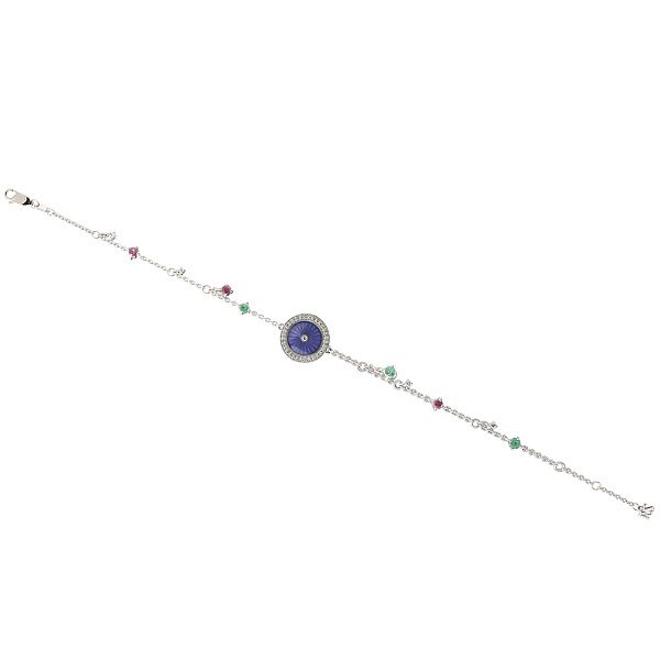 Браслет из белого золота с рубинами, изумрудами и бриллиантами