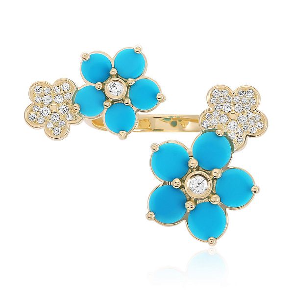 Кольцо из желтого золота с бирюзой и бриллиантами