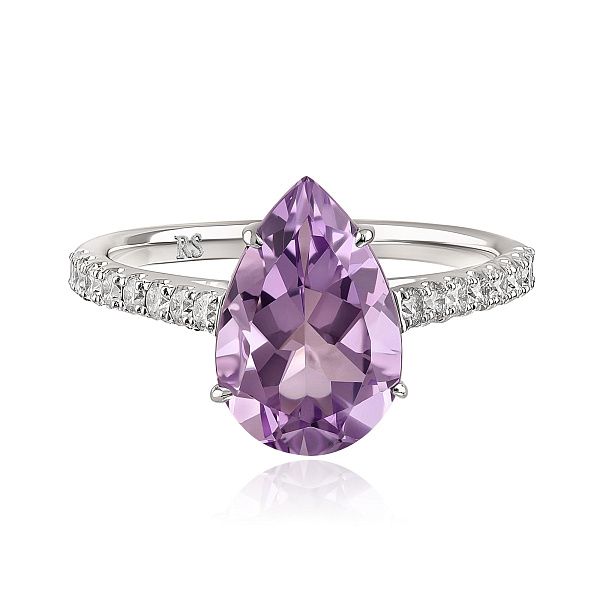 Кольцо из белого золота с бриллиантами и аметистом