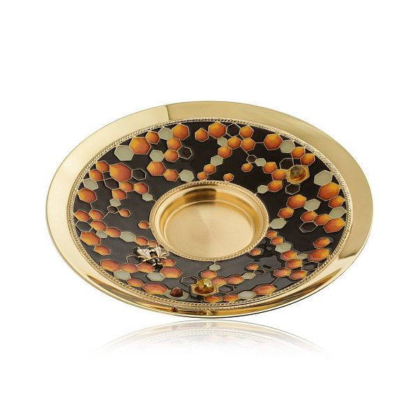 Блюдце из набора «Медовый» из серебра с янтарем