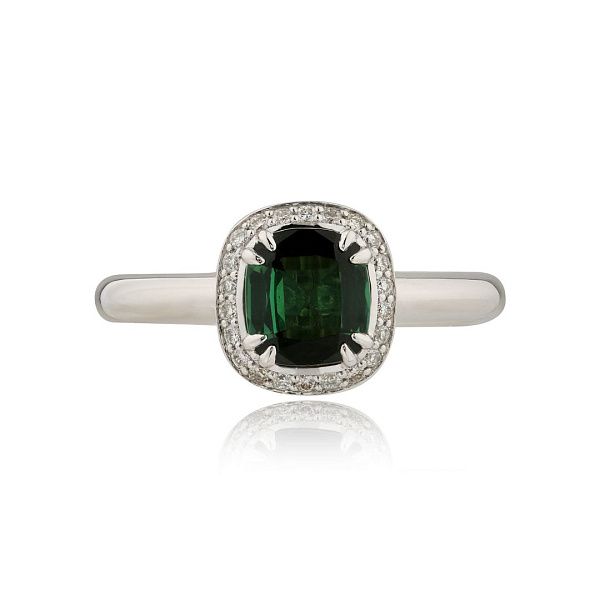 Кольцо из белого золота с турмалином и бриллиантами