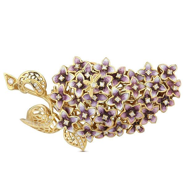 Брошь из желтого золота с бриллиантами