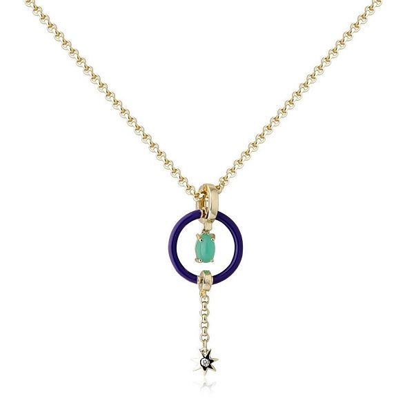 Колье из желтого золота с хризопразом и бриллиантом