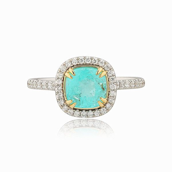 Кольцо из белого золота с турмалином параиба 1.64 ct и бриллиантами