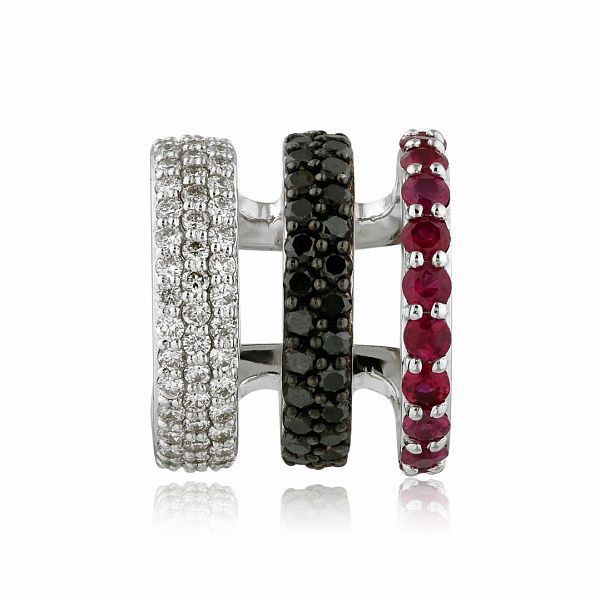 Серьга кафф из белого золота с бриллиантами и рубинами