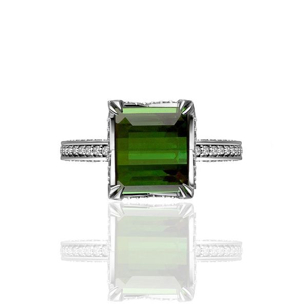 Кольцо из белого золота с турмалином и бриллиантами