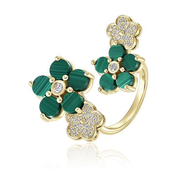 Кольцо из желтого золота с бриллиантами и малахитом