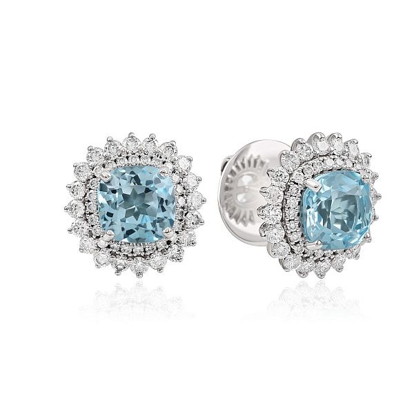 Пусеты из белого золота с бриллиантами и топазами