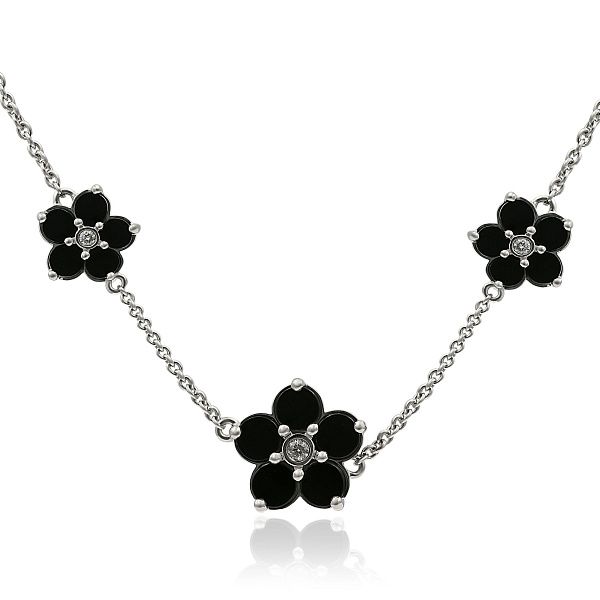 Колье из белого золота с ониксами и бриллиантами