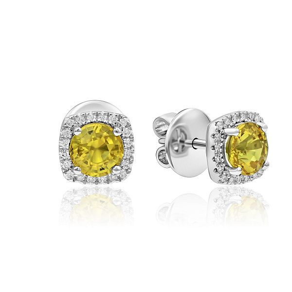 Пусеты из белого золота с бриллиантами и сапфирами